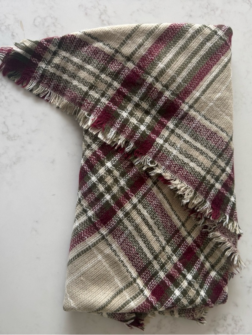 Cozy Plaid Blanket Scarf - Burgundy & Olive